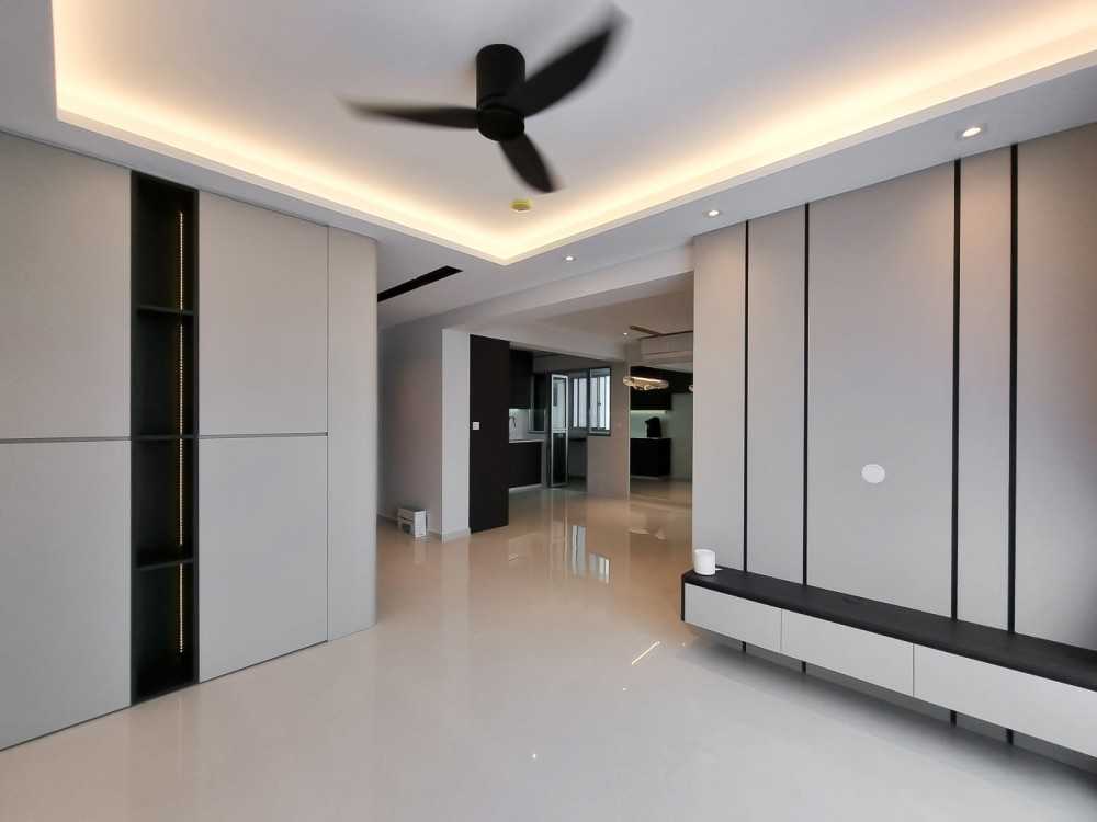 Modern Living Room with TV Console and Paintings