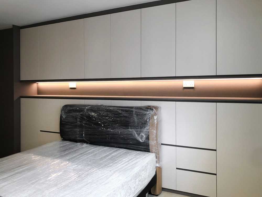 Scandinavian Bedroom with Paintings and Storage Cabinets