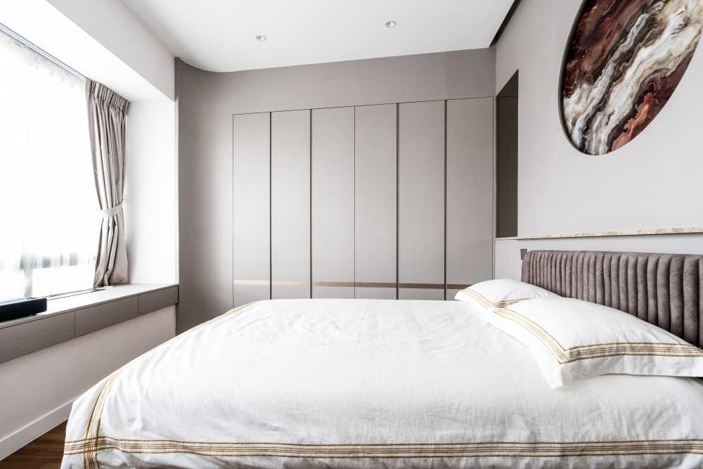 Modern Bedroom with Ceiling Light and Built-in Bed