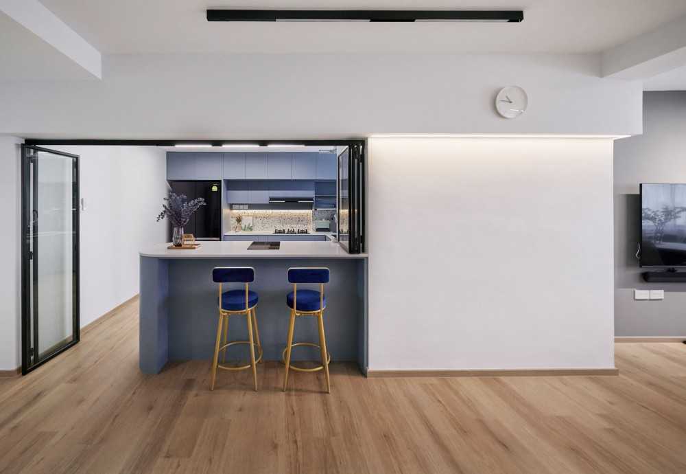 Modern Living Room with Vinyl Flooring and Kitchen Island