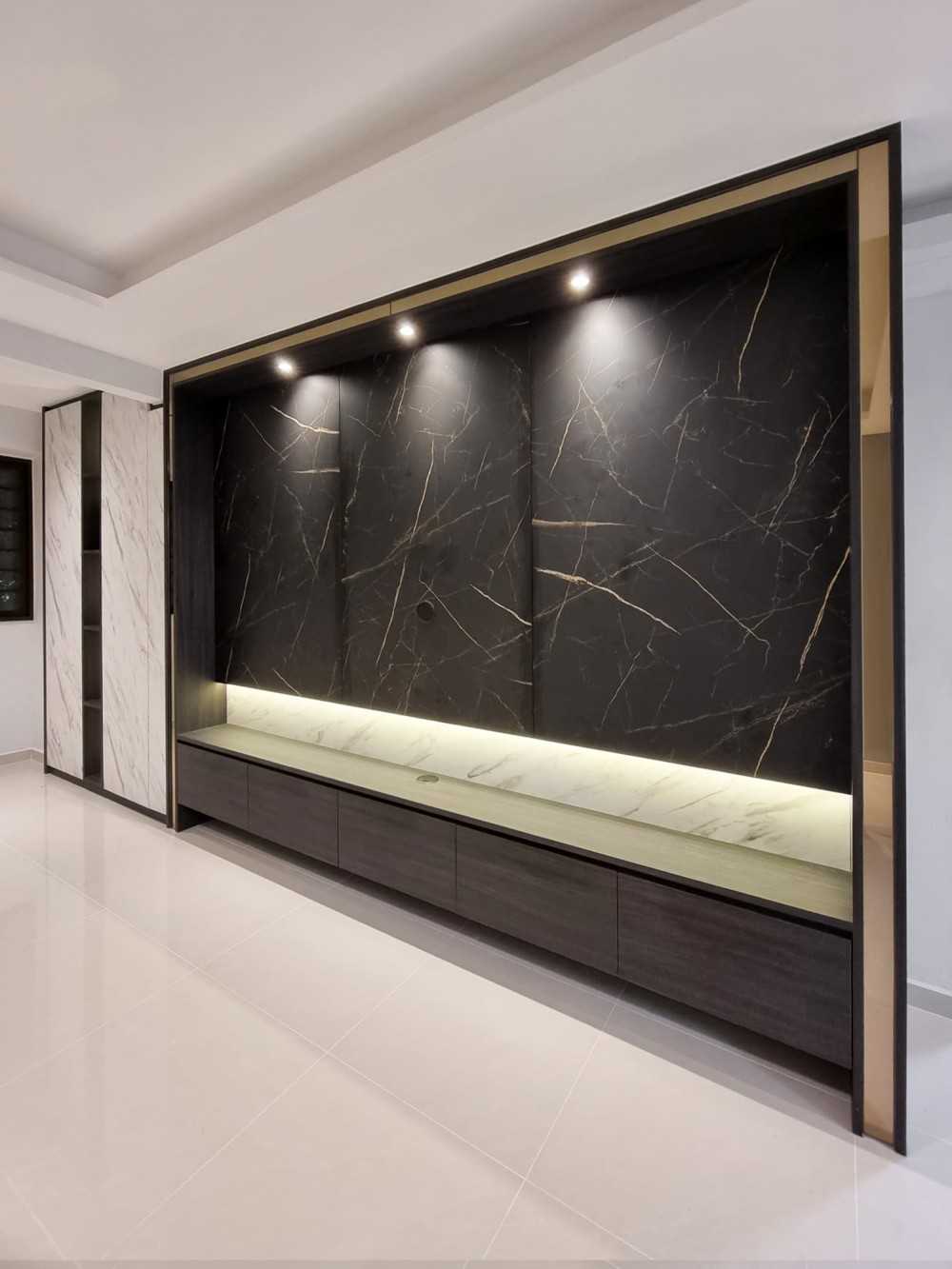 Modern Living Room with TV Console and Paintings