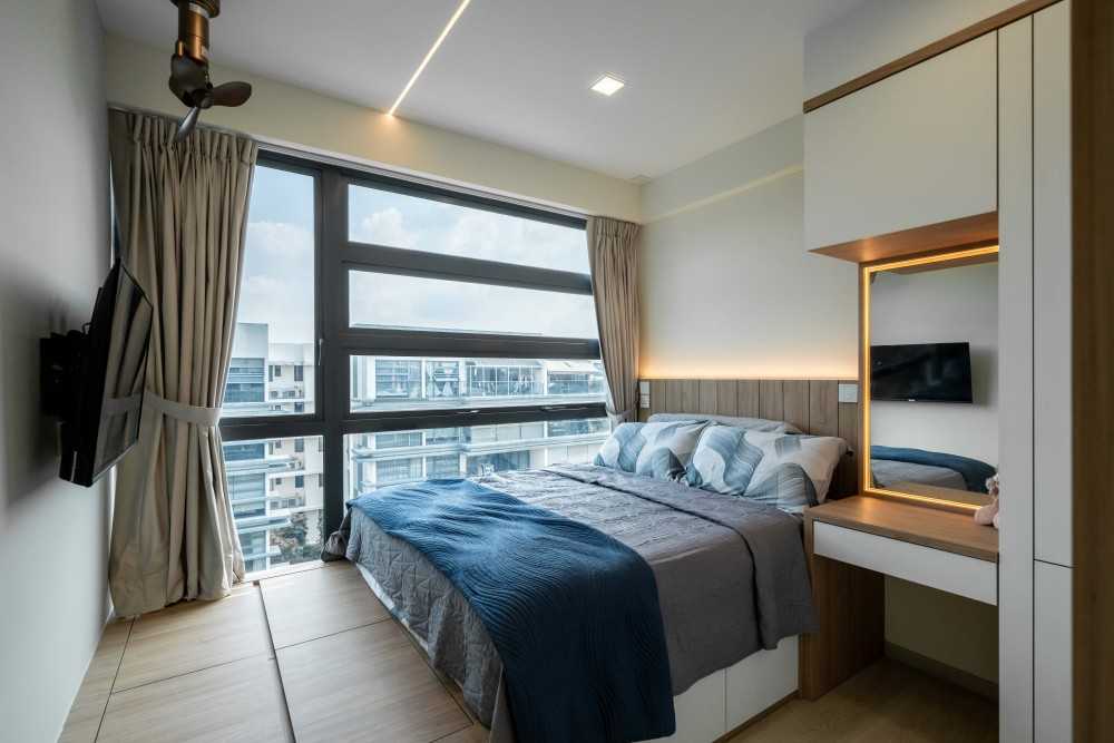 Scandinavian Bedroom with Ceiling Light and Wardrobe
