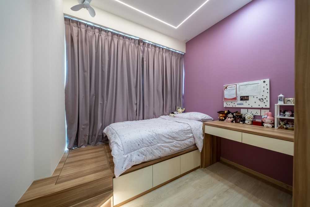Scandinavian Bedroom with Drop Ceiling and Ceiling Light