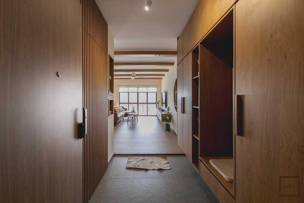 Modern Entryway with Seating Bench and Small Storage