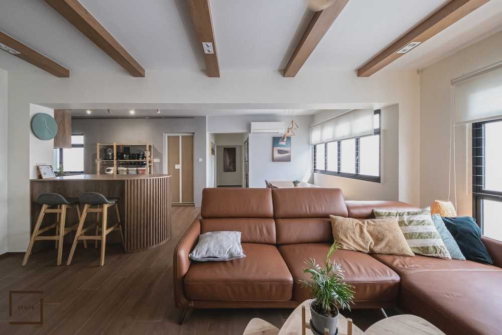 Modern Living Room with TV Console and Blinds