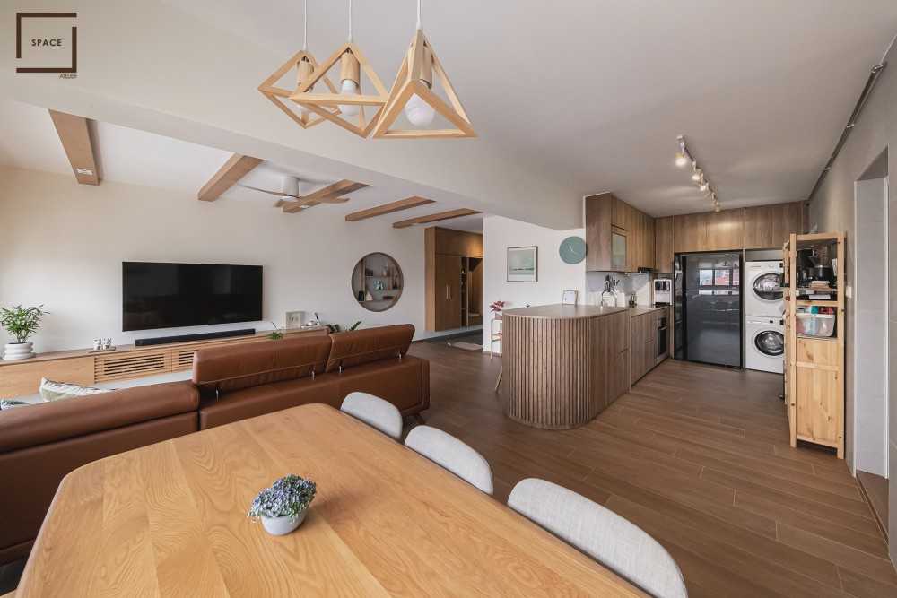 Modern Living Room with Vinyl Flooring and TV Console