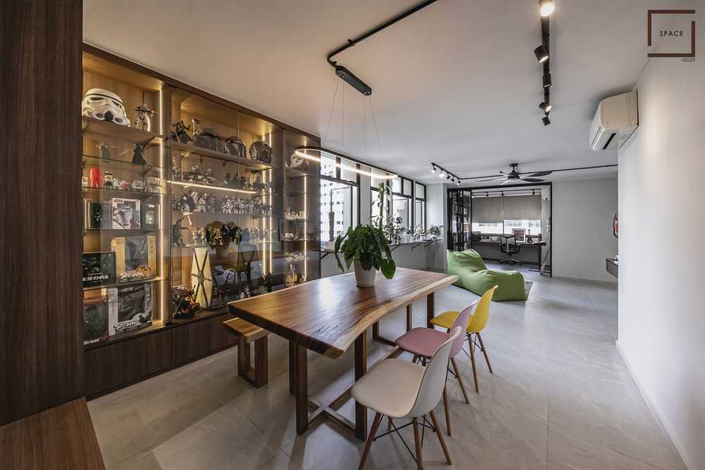 Contemporary Living Room with Homogeneous Tiles and Ceiling Light