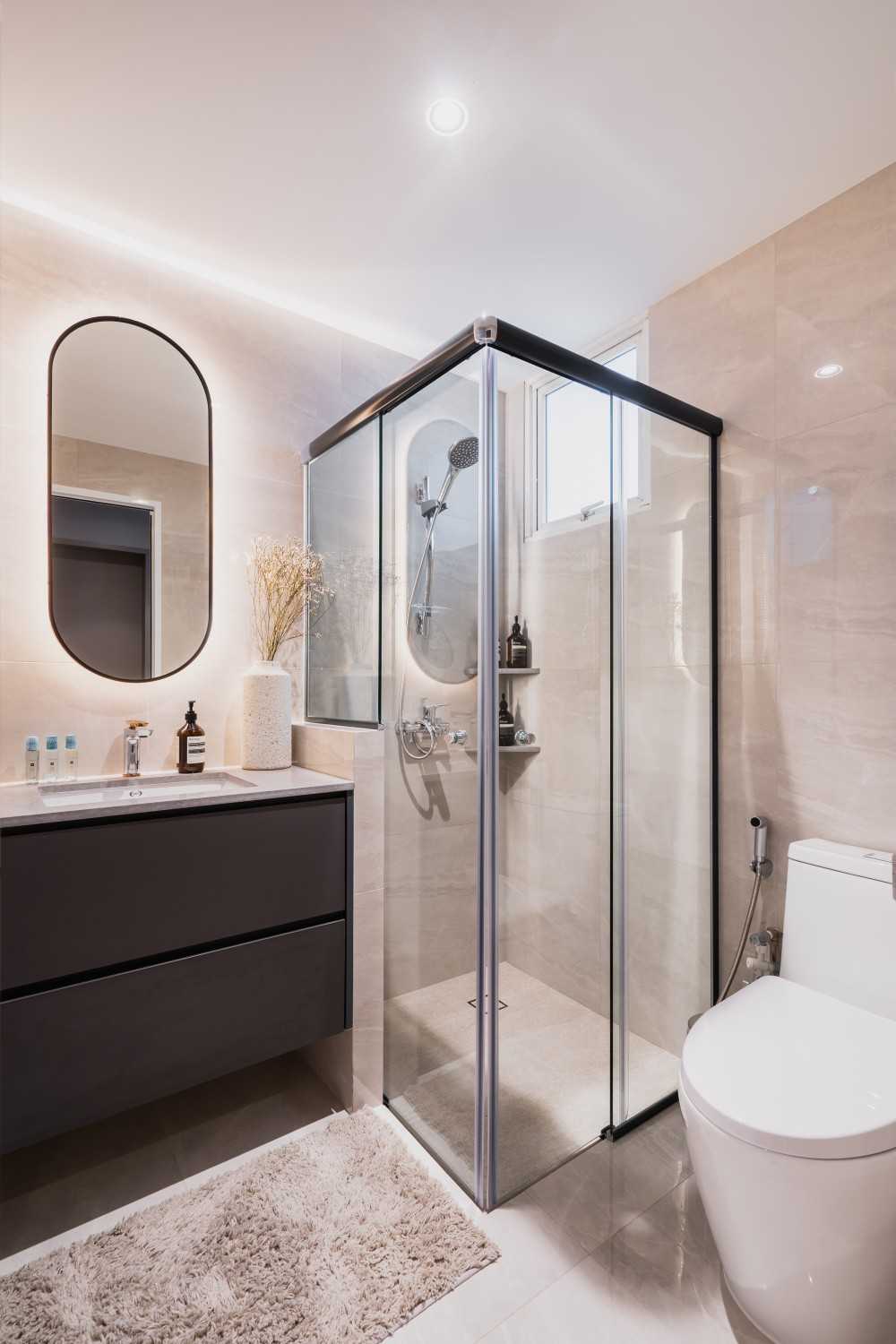 Contemporary Bathroom with Countertop and Mirror