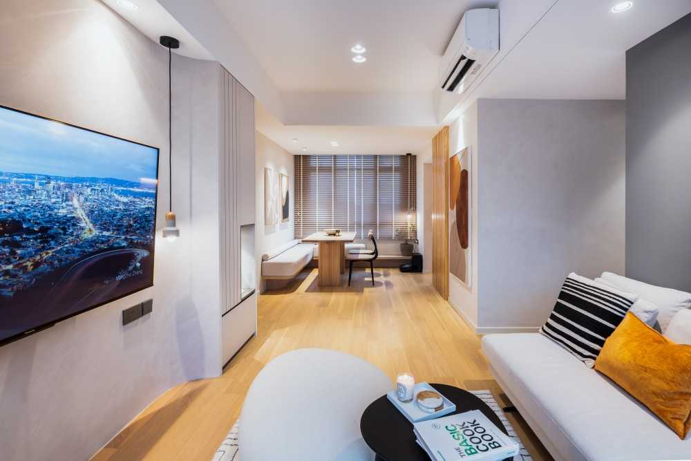 Contemporary Living Room with Wood Flooring and TV Console