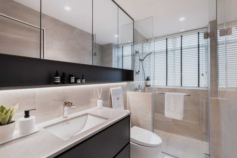 Contemporary Bathroom with Countertop and Mirror