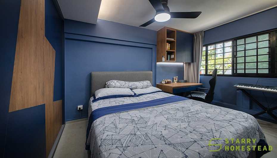 Modern Bedroom with Bookshelf and Bed