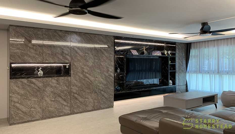 Modern Living Room with Marble Floor and TV Console