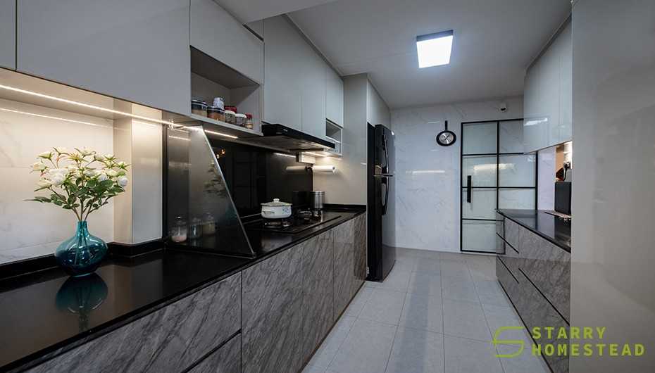 Modern Kitchen with Kitchen Accessories and Refrigerator