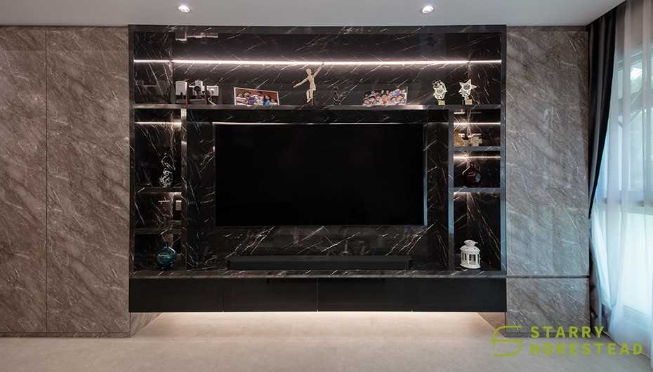 Modern Living Room with Bookshelf and TV