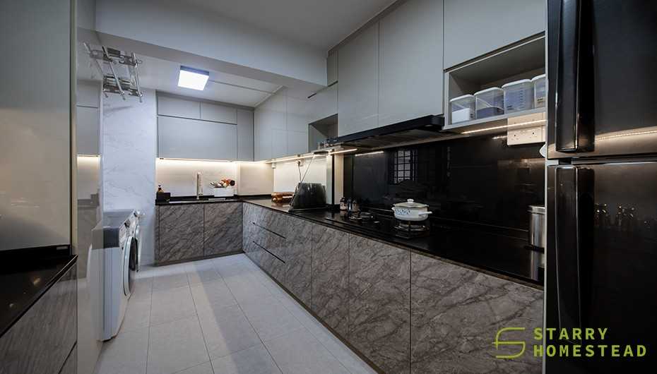 Modern Kitchen with Kitchen Accessories and Refrigerator