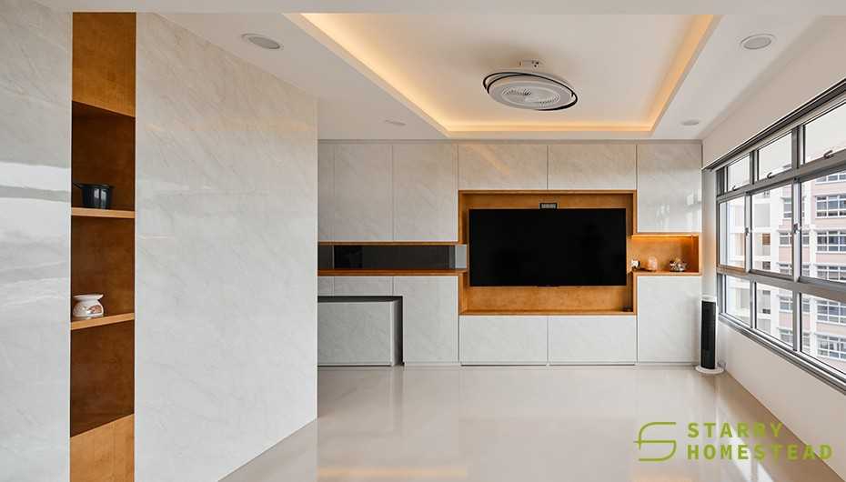 Modern Living Room with Ceiling Light and Ceiling Fan