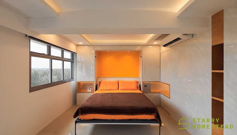 Modern Bedroom with Ceiling Light and Storage Cabinets