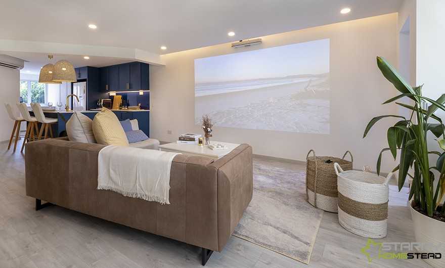 Eclectic Living Room with Ceiling Light and Sofa