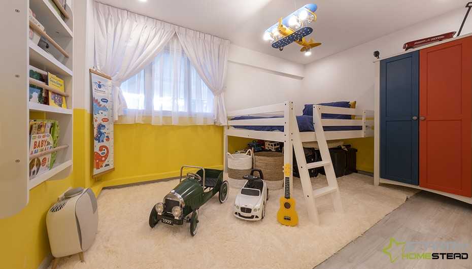 Eclectic Kids Room with Bookshelf and Cupboard