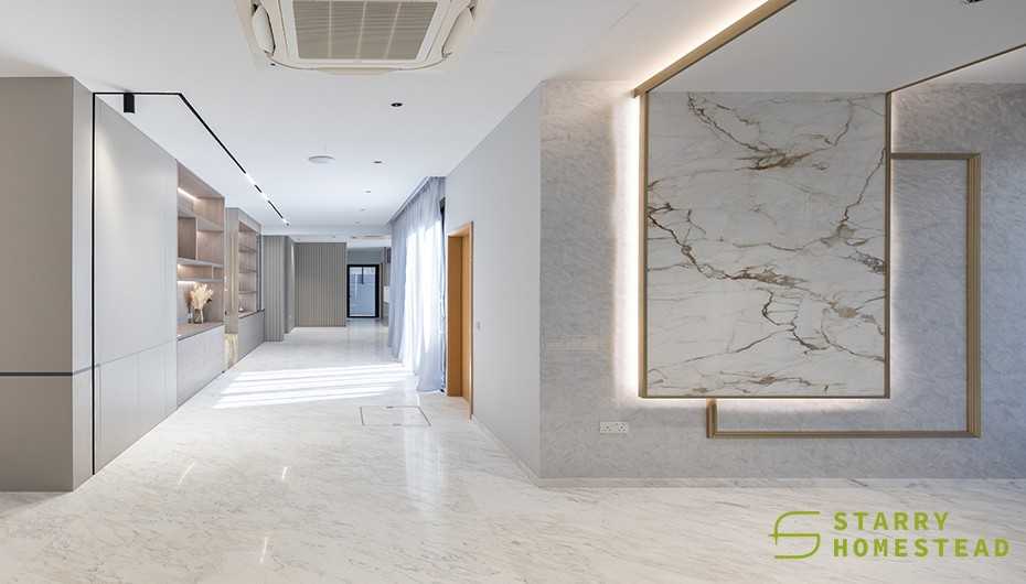 Modern Living Room with Feature Wall and Ceiling Light