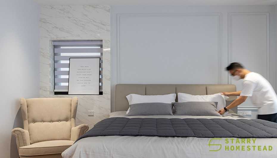 Modern Bedroom with Wardrobe and Armchairs