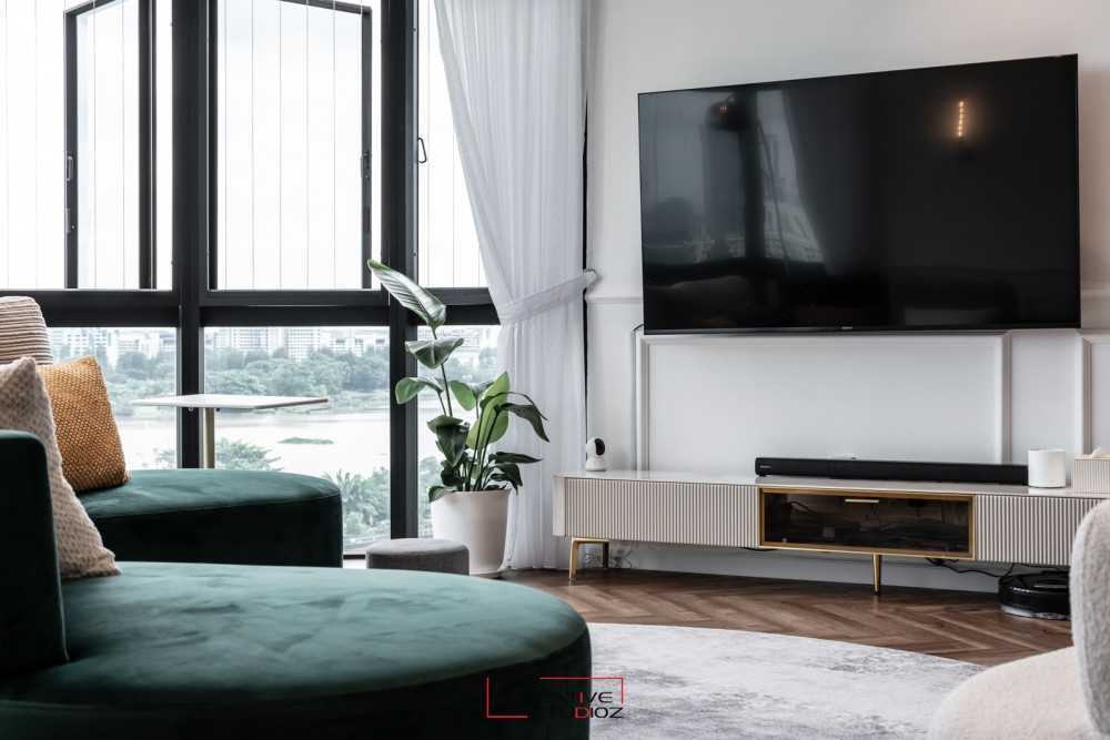 Contemporary Living Room with Vinyl Flooring and TV Console