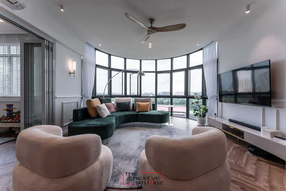 Contemporary Living Room with Vinyl Flooring and TV Console
