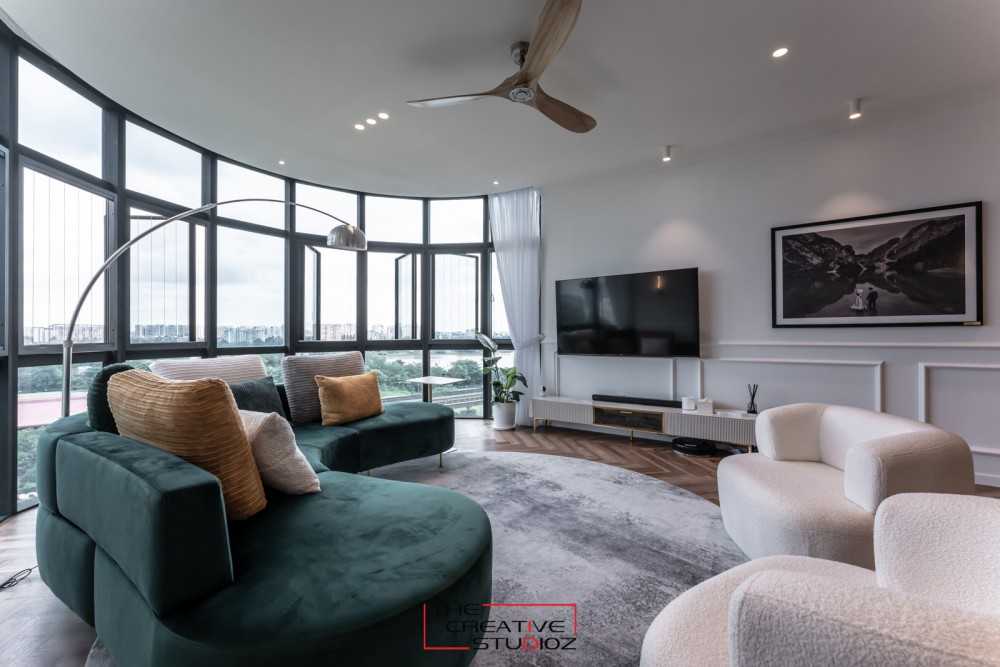 Contemporary Living Room with Vinyl Flooring and TV Console