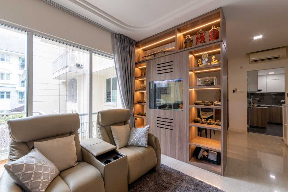 Contemporary Living Room with Curtain and Sofa