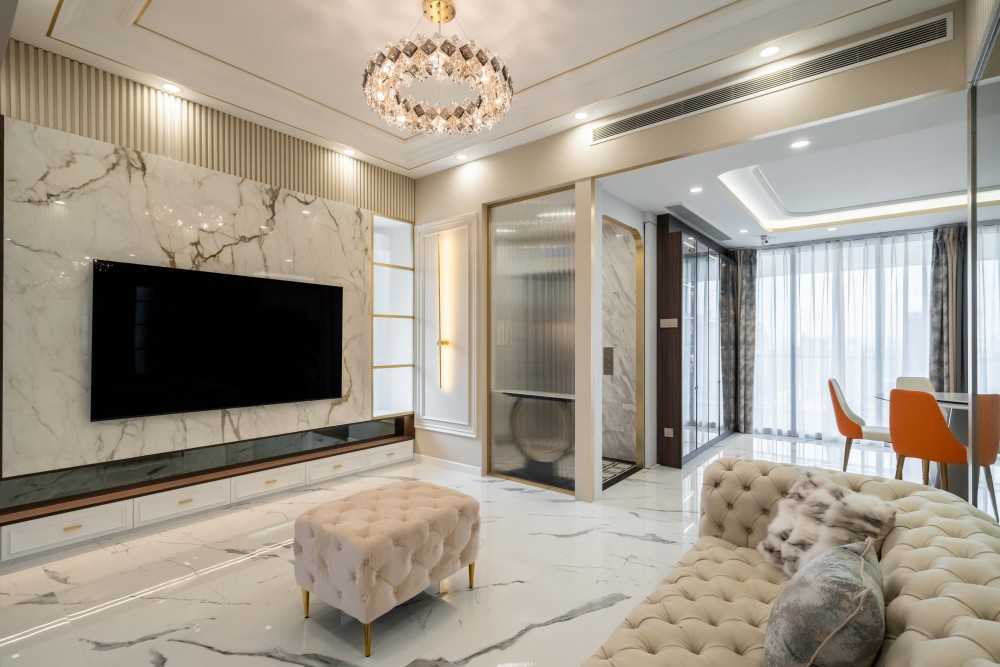 Modern Living Room with TV Console and Feature Wall