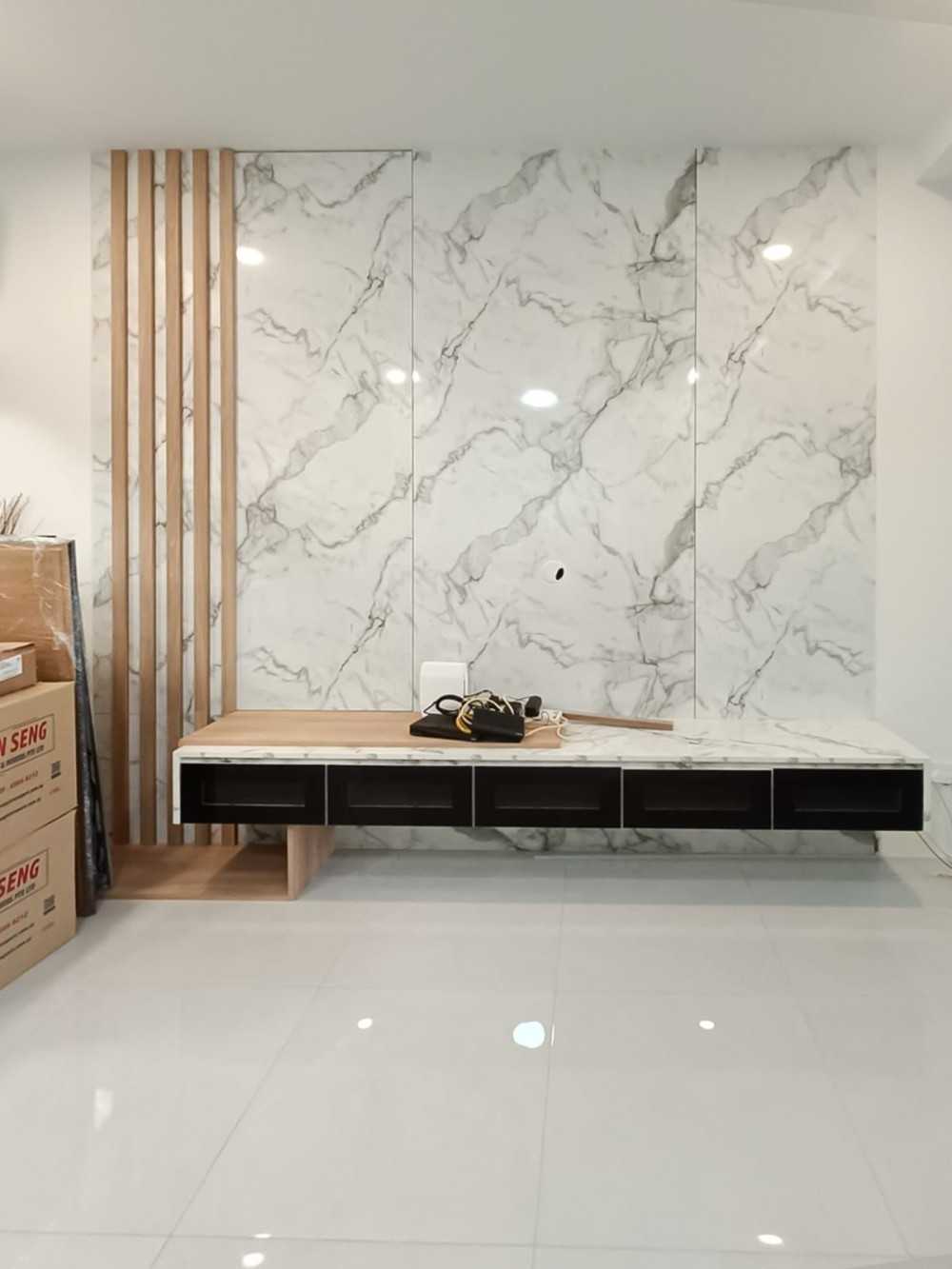 Scandinavian Living Room with TV Console and Feature Wall