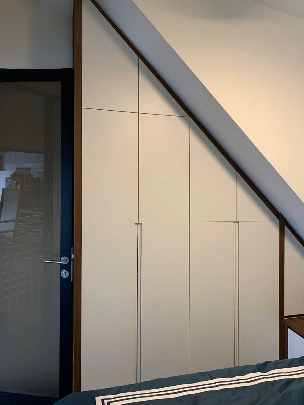 Scandinavian Bedroom with Glass Door and Wardrobe