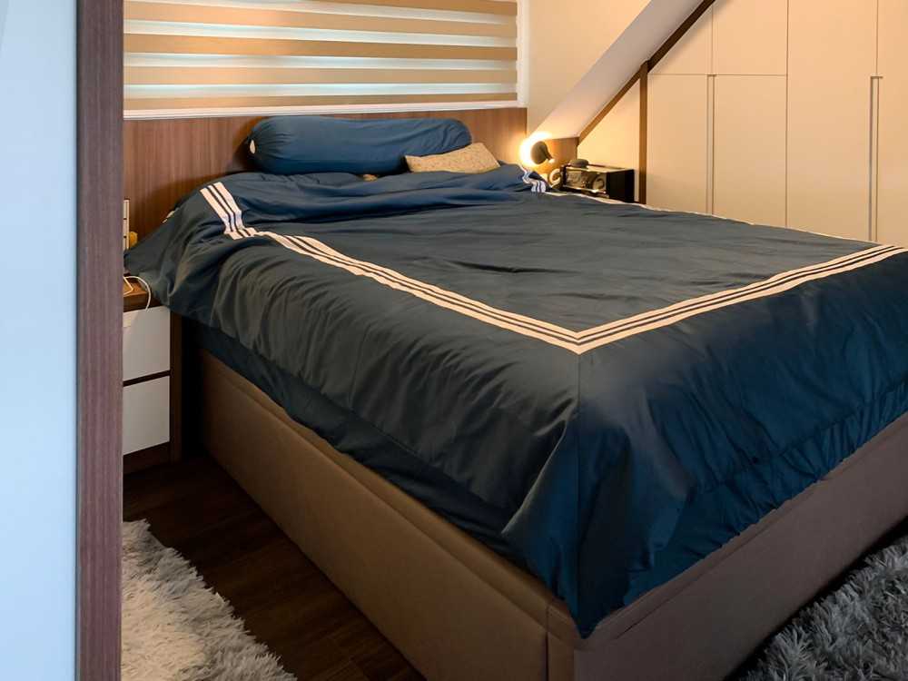 Scandinavian Bathroom with Wardrobe and Bedside Table