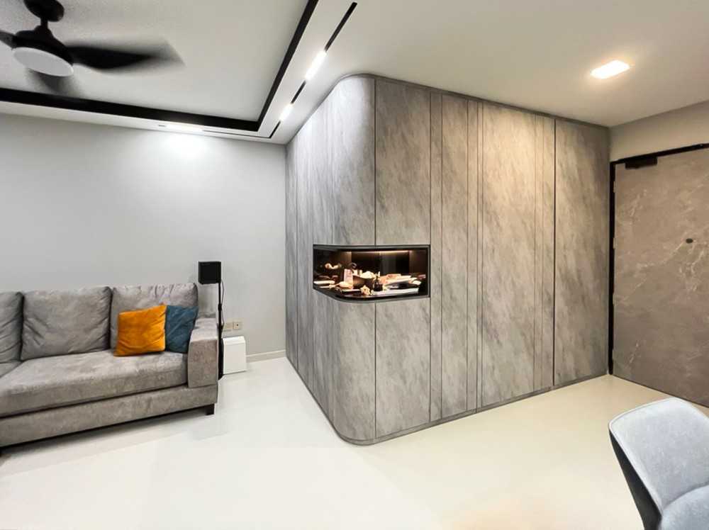 Scandinavian Foyer with Paintings and Storage Cabinets