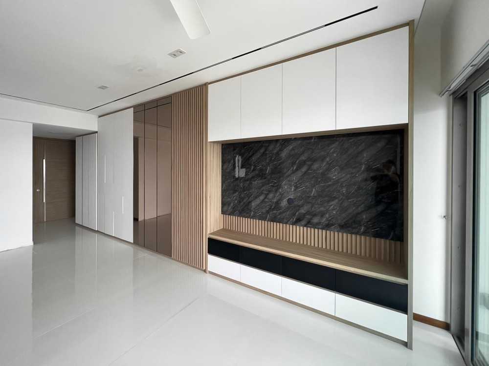Modern Living Room with TV Console and Paintings