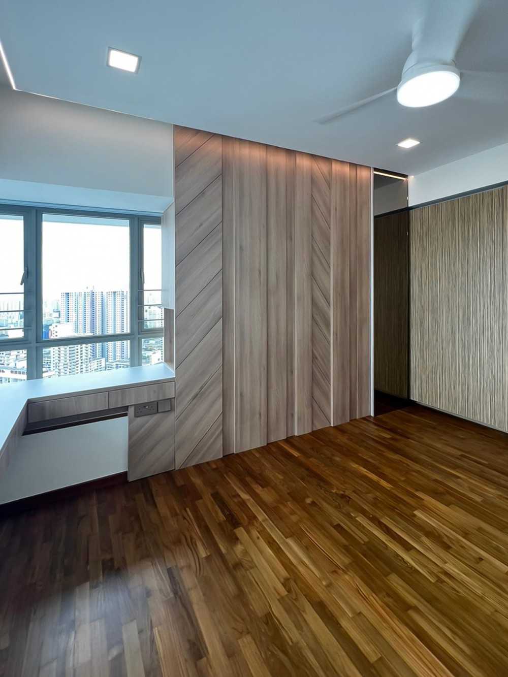 Modern Bedroom with Wardrobe and Window Grille