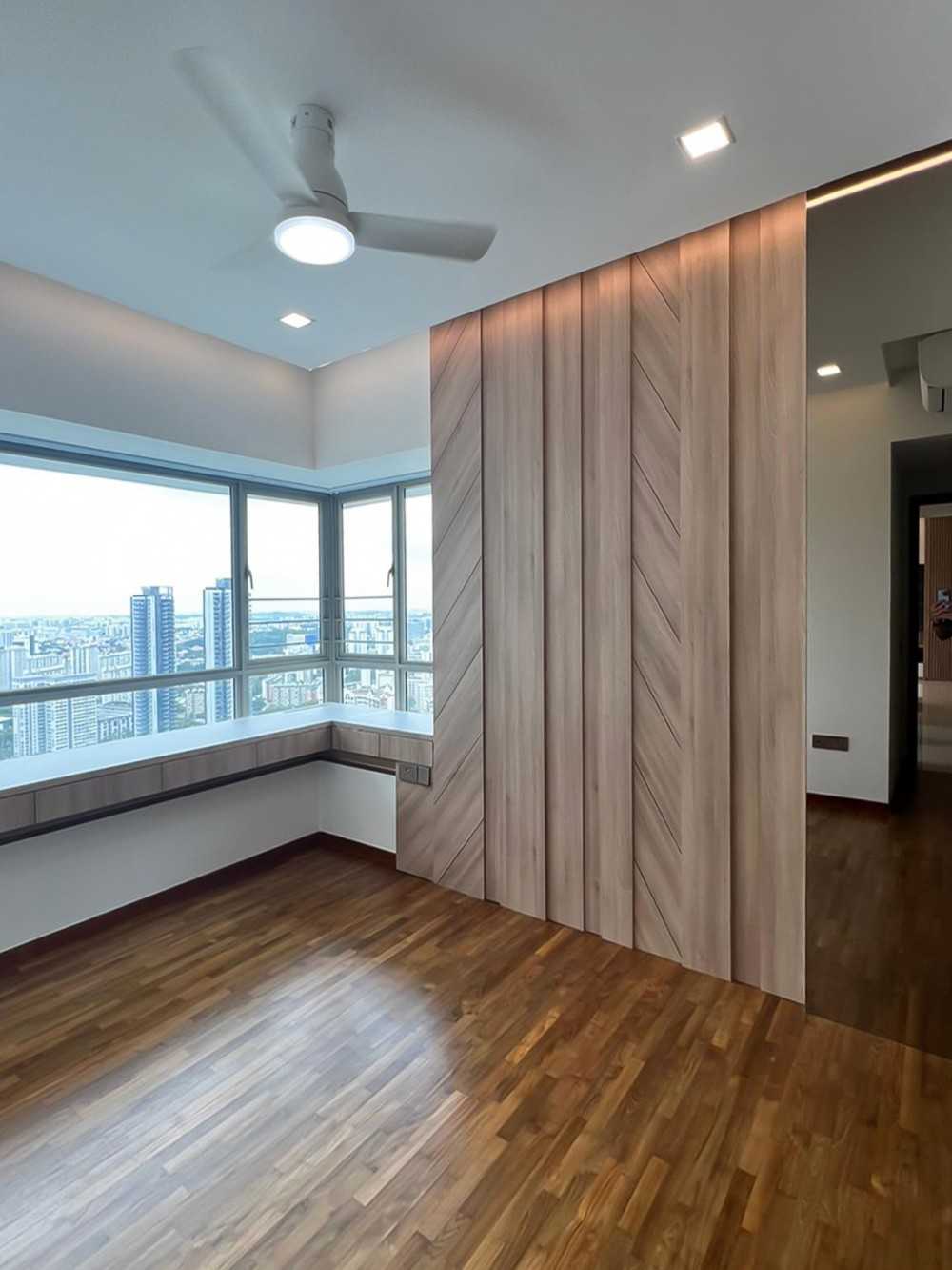 Modern Bedroom with Wardrobe and Window Grille