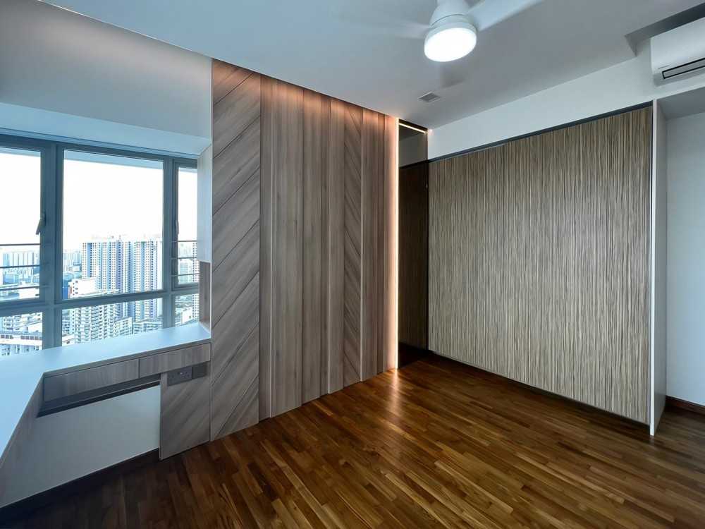 Modern Bedroom with Wardrobe and Window Grille