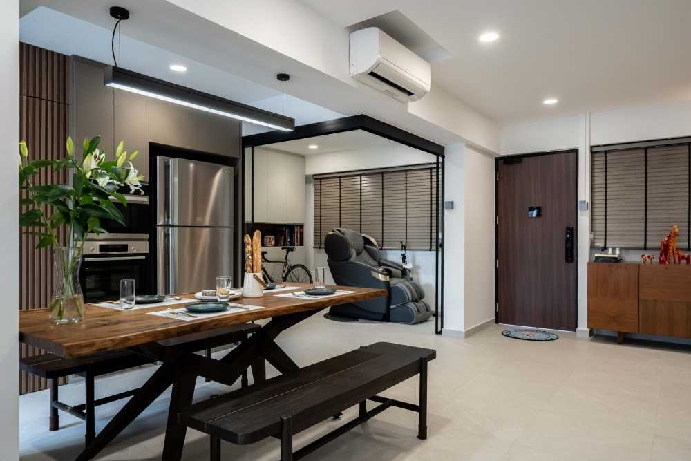 Contemporary Dining Room with Cove Lighting and Ceiling Light