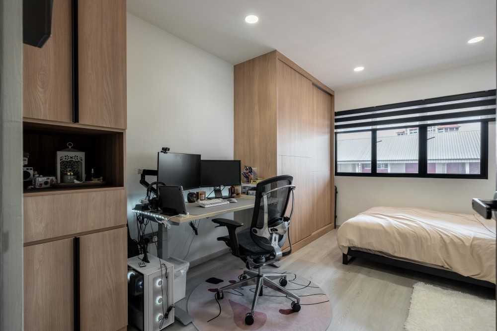 Contemporary Bedroom with Wood Flooring and Wardrobe