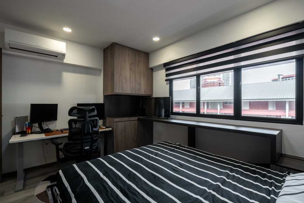 Contemporary Bedroom with Wood Flooring and Wardrobe