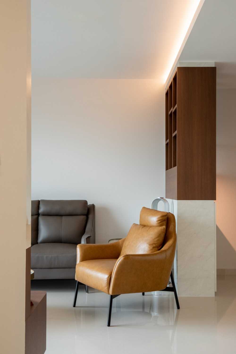 Transitional Living Room with Bookshelf and Sofa