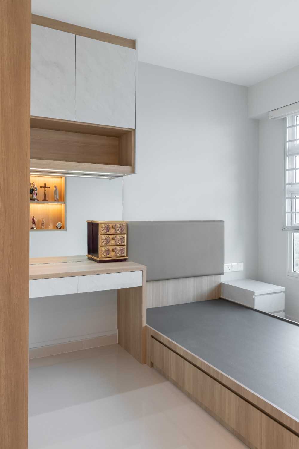 Transitional Bedroom with Platform Bed and Bedroom Dresser