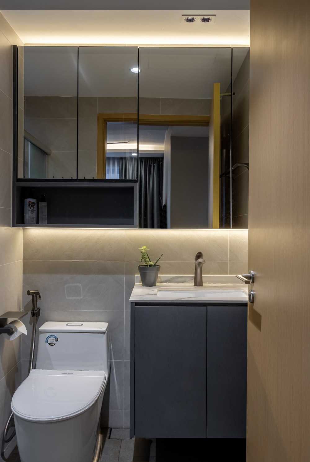 Scandinavian Bedroom with Mirror and Bathroom Mirrors