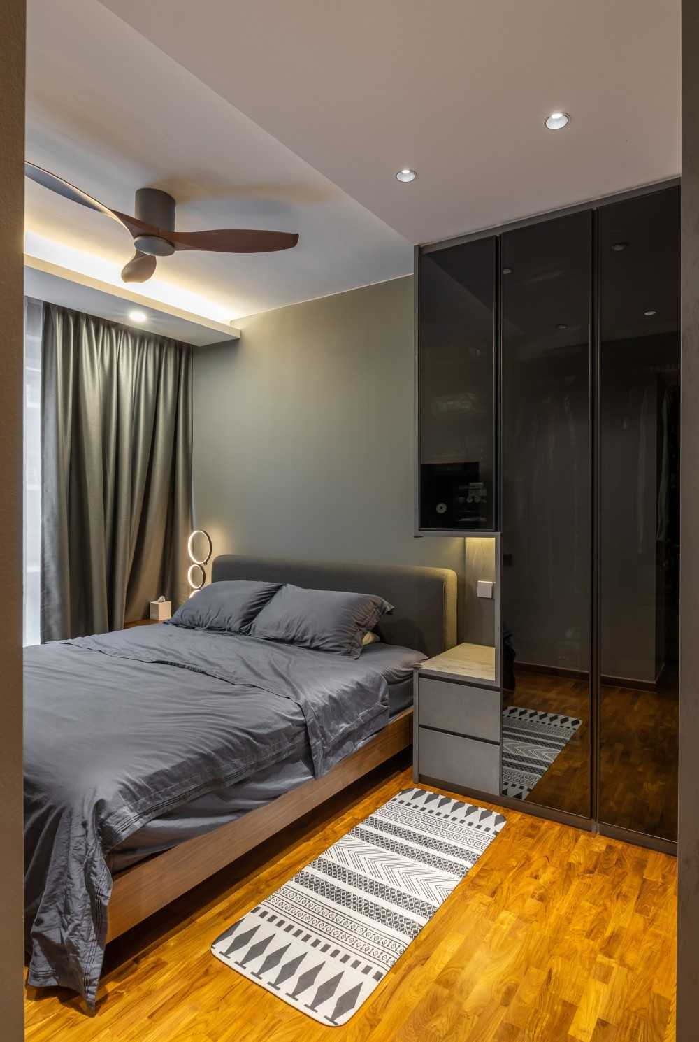 Scandinavian Bathroom with Ceiling Light and Wardrobe