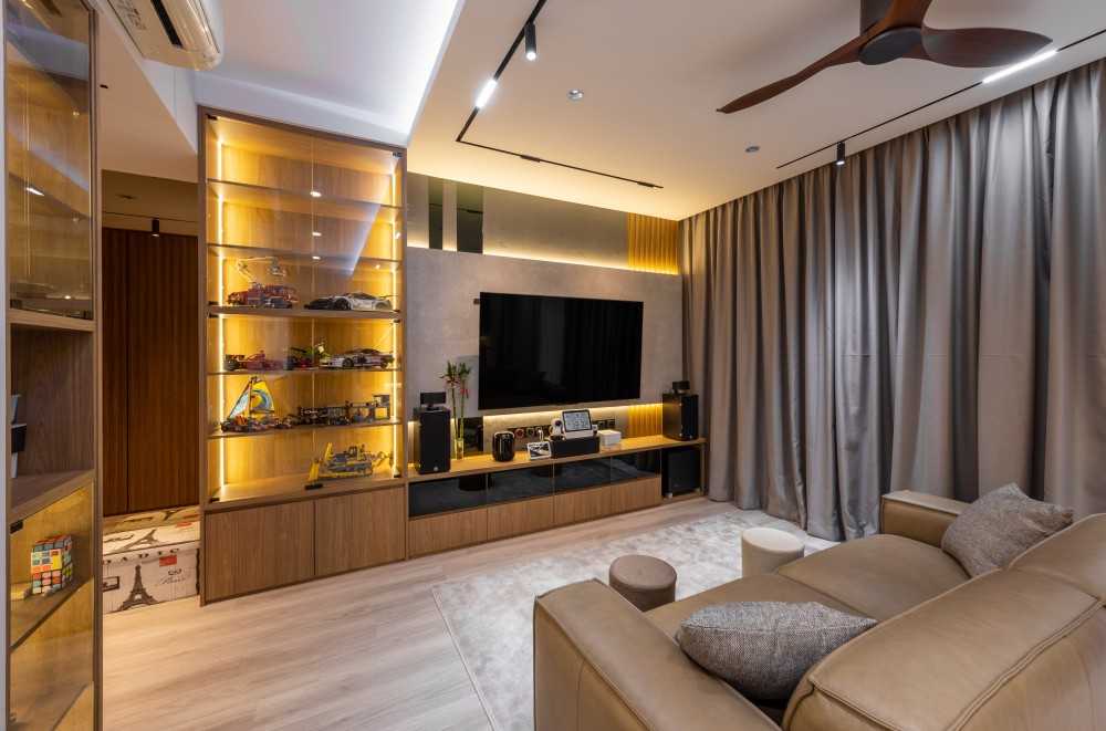 Scandinavian Living Room with TV Console and Display Cabinets