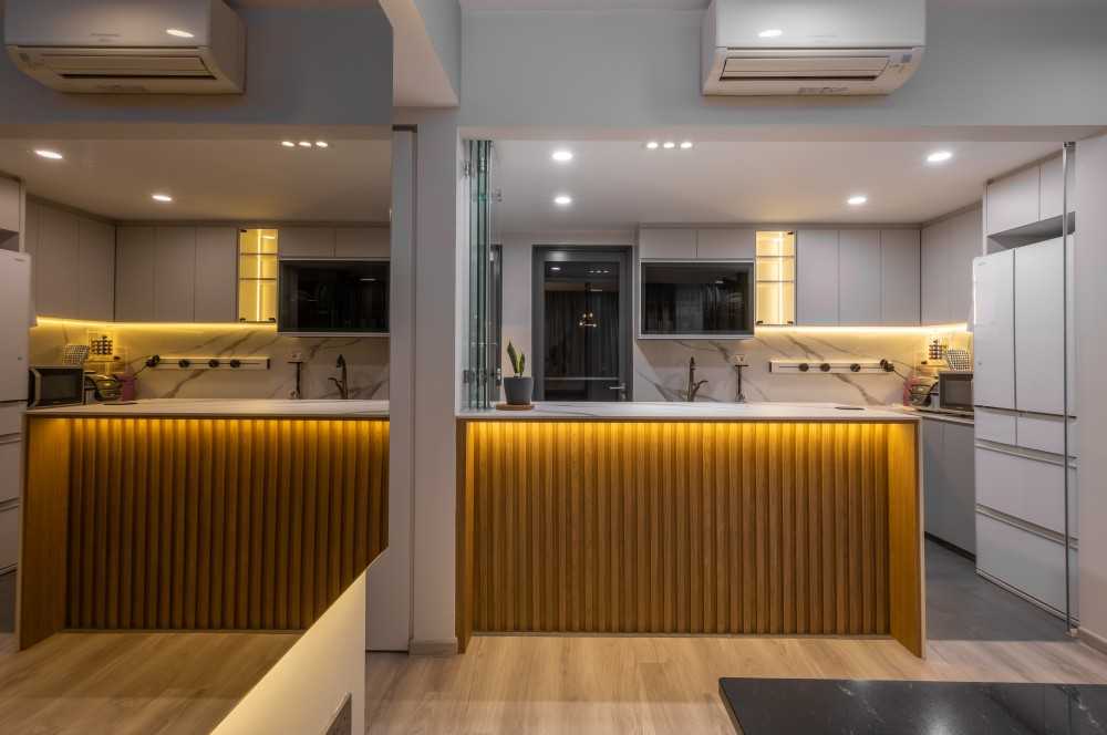Scandinavian Kitchen with Vinyl Flooring and Feature Wall