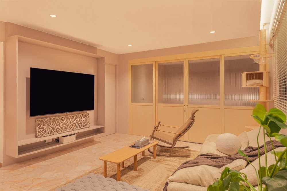 Modern Living Room with TV Console and Drop Ceiling