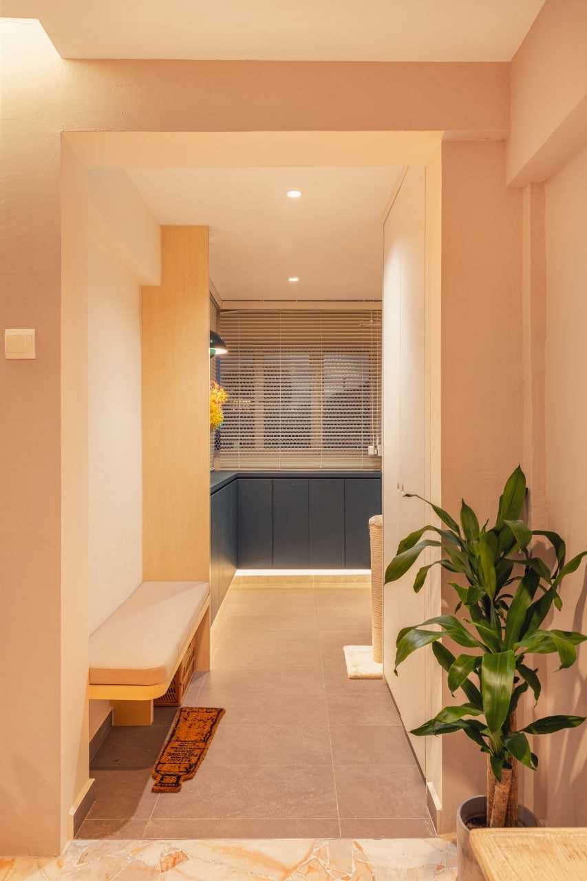 Modern Entryway with Seating Bench and Shoe Rack