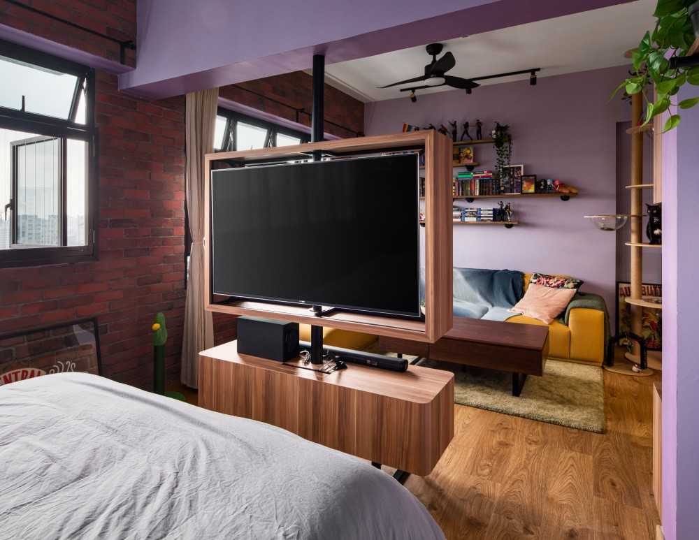 Eclectic Bedroom with Vinyl Flooring and Built-in Bed